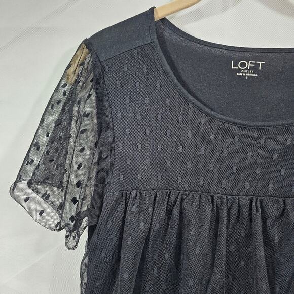 LOFT Outlet Black Cotton and Lace Tiered Mesh Top Women's Small - Picture 3 of 9